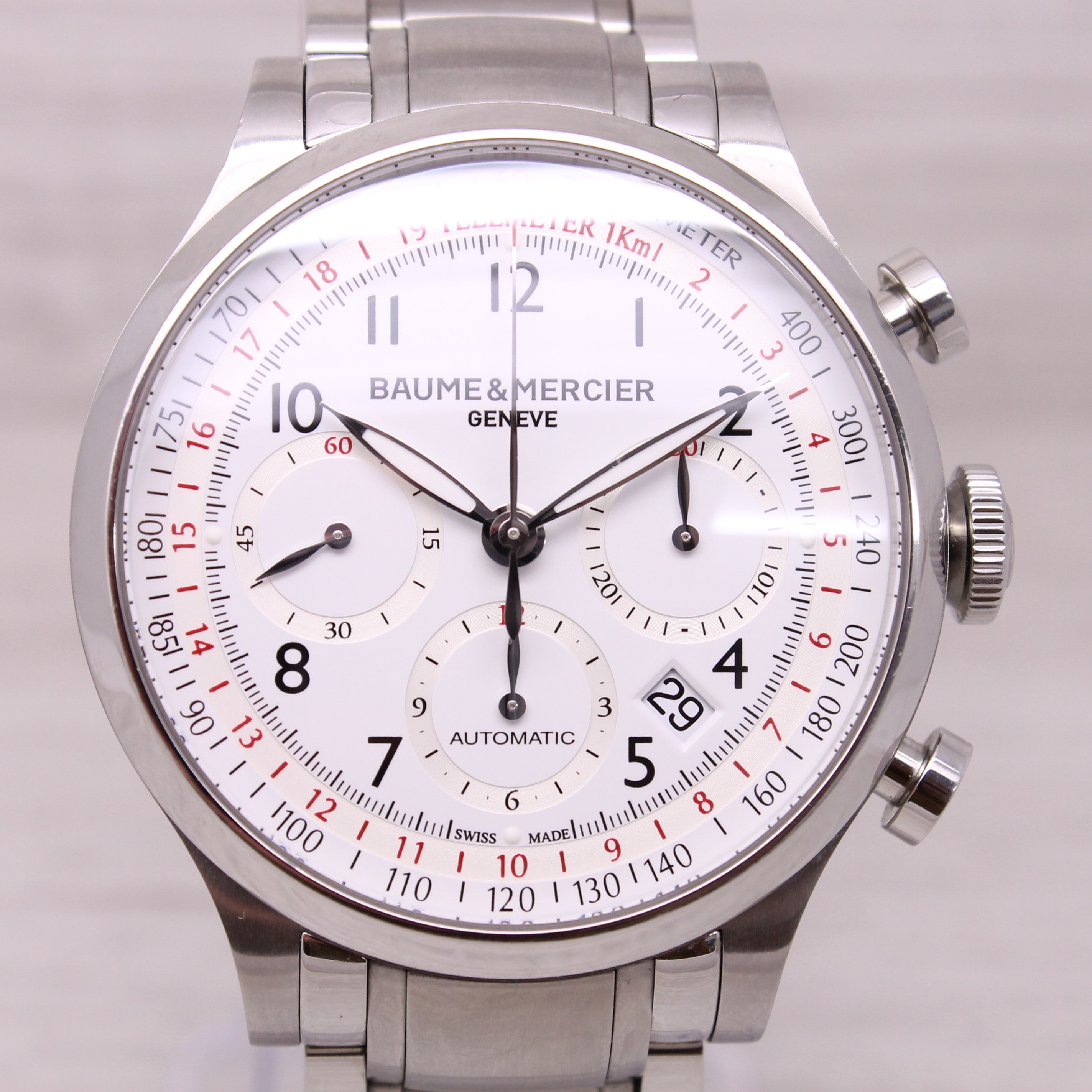 Light Gray Baume & Mercier Capeland 65726 Mens 42mm Steel Automatic Chronograph Watch Box