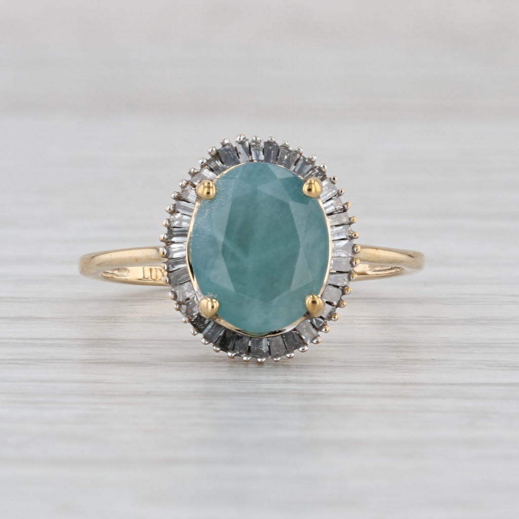 2.68ctw Oval Pectolite Diamond Halo Ring 10k Yellow Gold Size 8.25