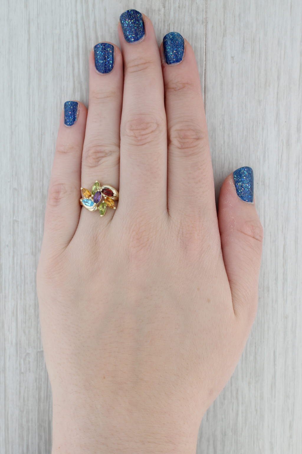 Gray 1.85ctw Amethyst Garnet Citrine Topaz Peridot Cluster Ring 10k Gold Size 8.25