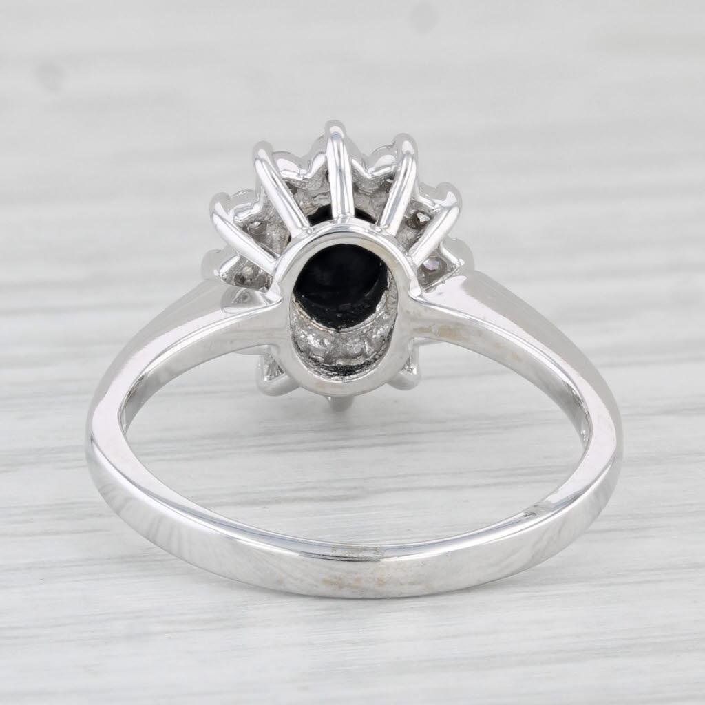 Light Gray Oval Onyx Diamond Halo Ring 14k White Gold Size 6.25 Engagement