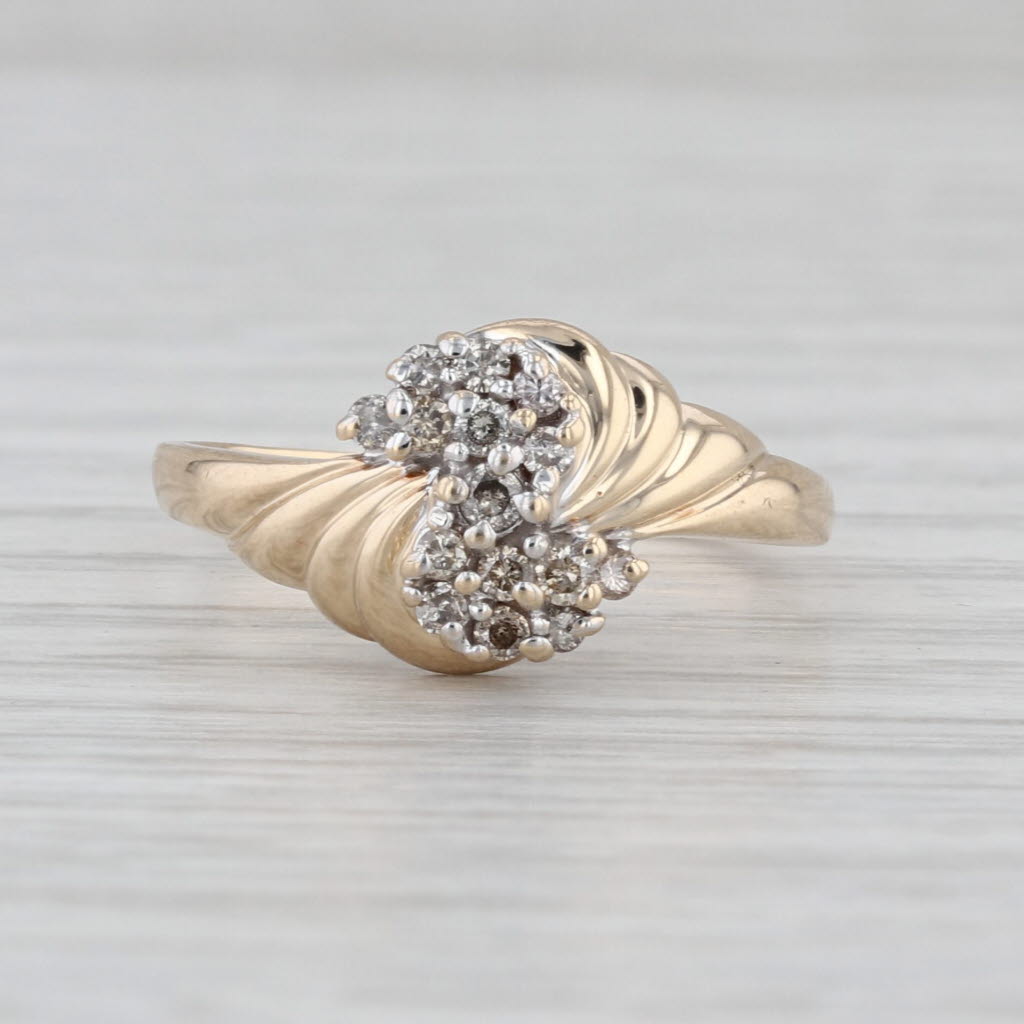 0.23ctw Diamond Cluster Bypass Ring 10k Yellow Gold Size 7