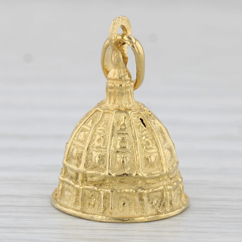 Light Gray Vintage Cathedral Basilica Dome Top Charm 18k Yellow Gold Souvenir Pendant