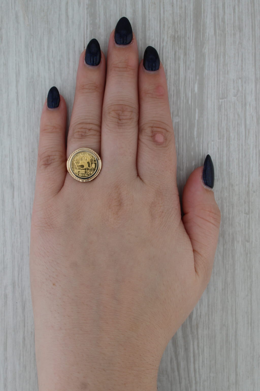 Authentic 1989 Chinese Panda Coin Ring 14k 999 Fine Gold 1/20oz 5 Yuan Size 7.5