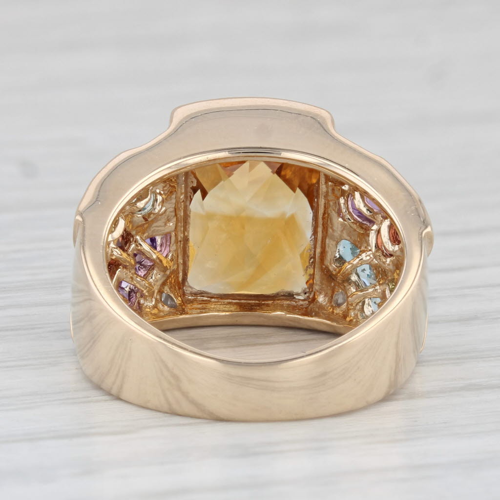 Light Gray Citrine Cocktail Ring 14k Gold Diamond Topaz Amethyst Garnet Peridot Size 6.25