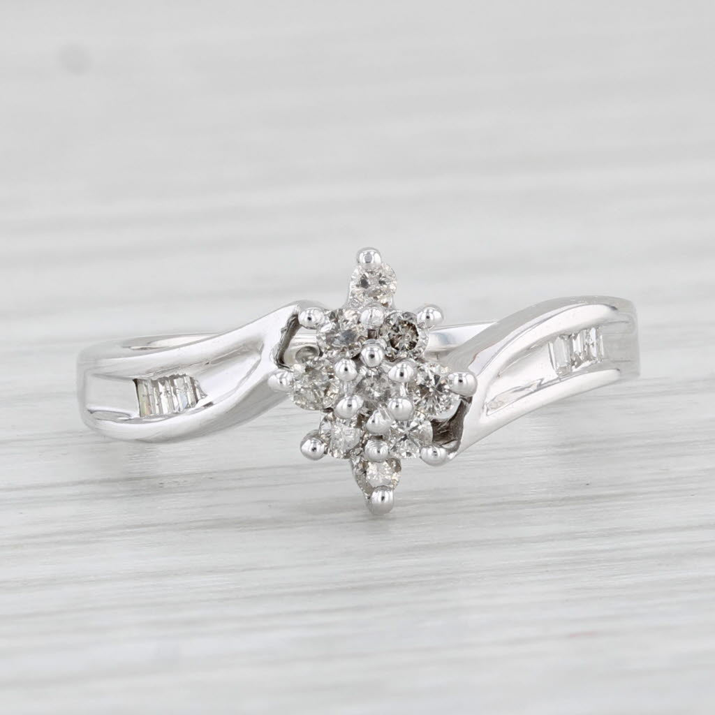 Light Gray 0.20ctw Diamond Cluster Ring 10k White Gold Size 5 Bypass Engagement