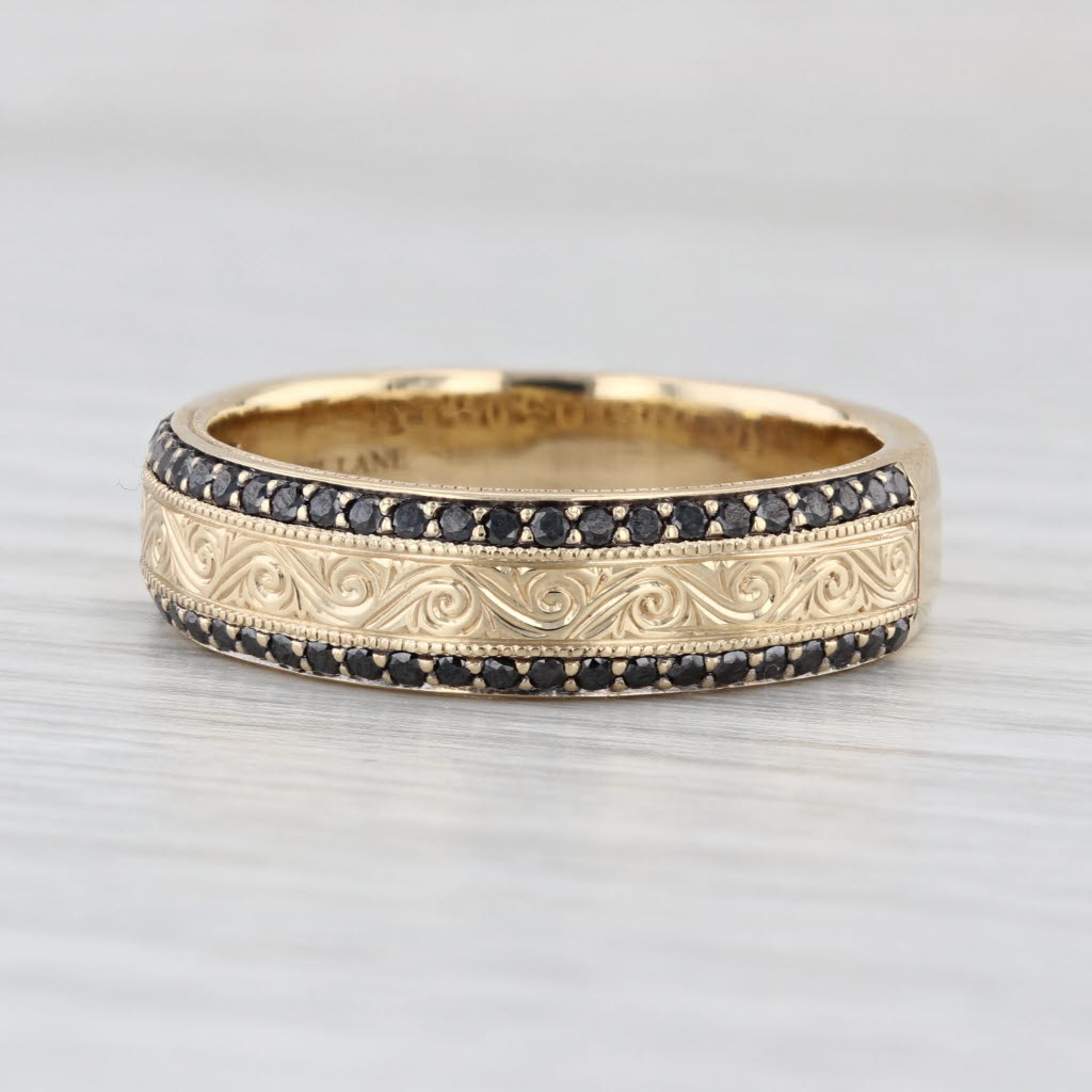 Neil Lane 0.50ctw Black Diamond Ornate Etched Ring 14k Yellow Gold Wedding Band