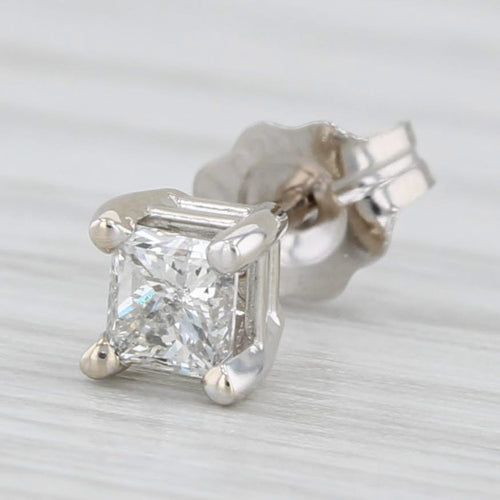 Light Gray Single 0.14ct Diamond Stud Earring 14k White Gold Princess Solitaire