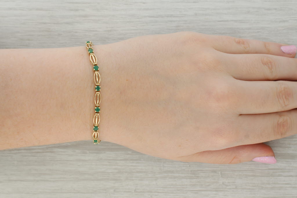 Tan 1.60ctw Emerald Bracelet 10k Yellow Gold 6.75" 4.3mm