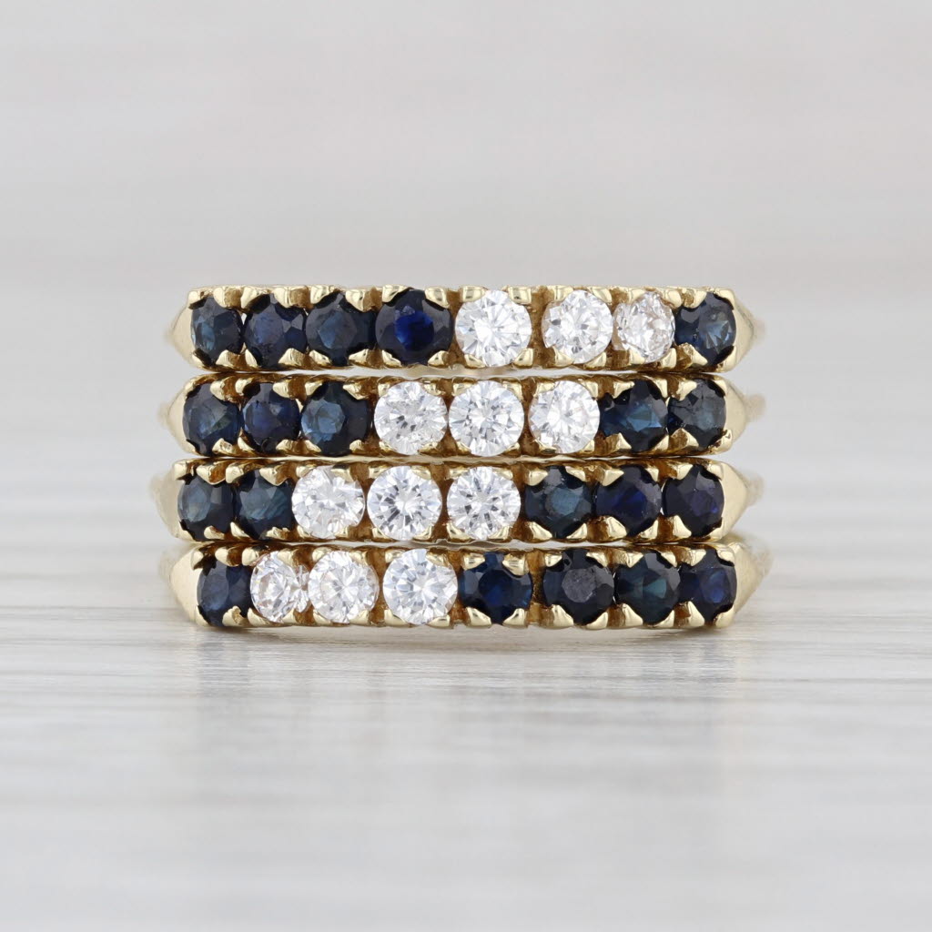 Blue Sapphire Cubic Zirconia Heram Ring 14k Gold Size 6.75 Stackable 4 Bands