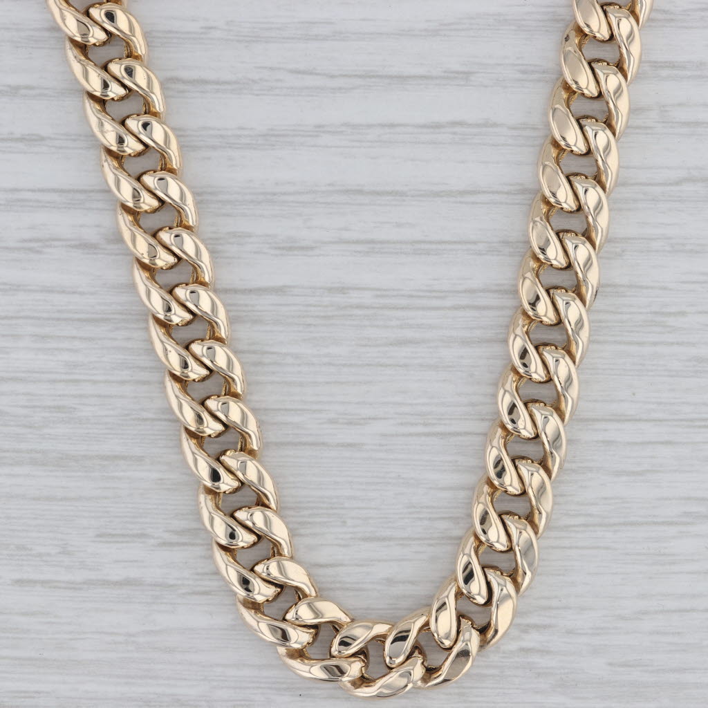 Gray Cuban Curb Chain Necklace 10k Yellow Gold 22" 9.6mm Italian