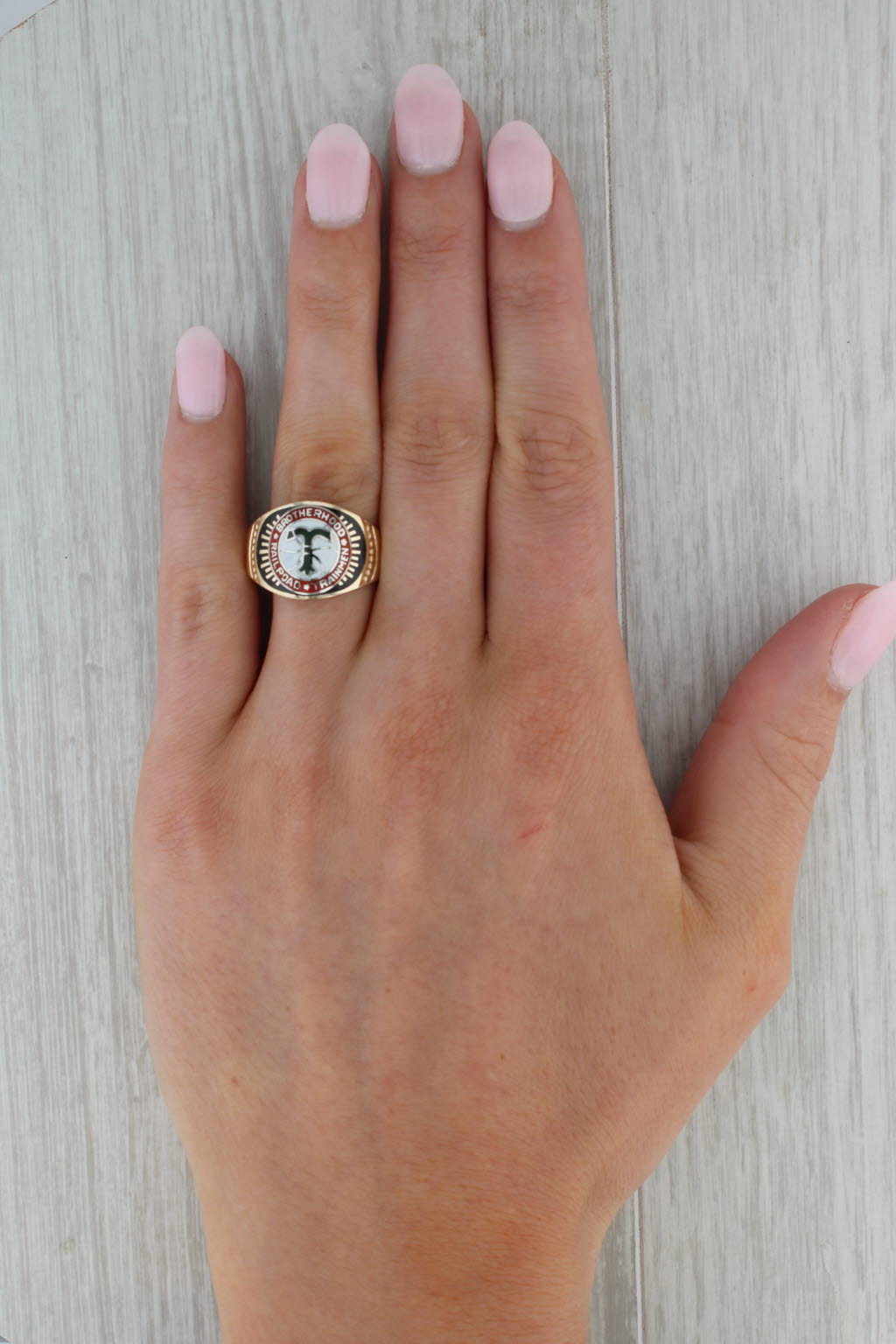 Rosy Brown Brotherhood of Railroad Trainmen Signet Ring 10k Yellow Gold Size 10 Union