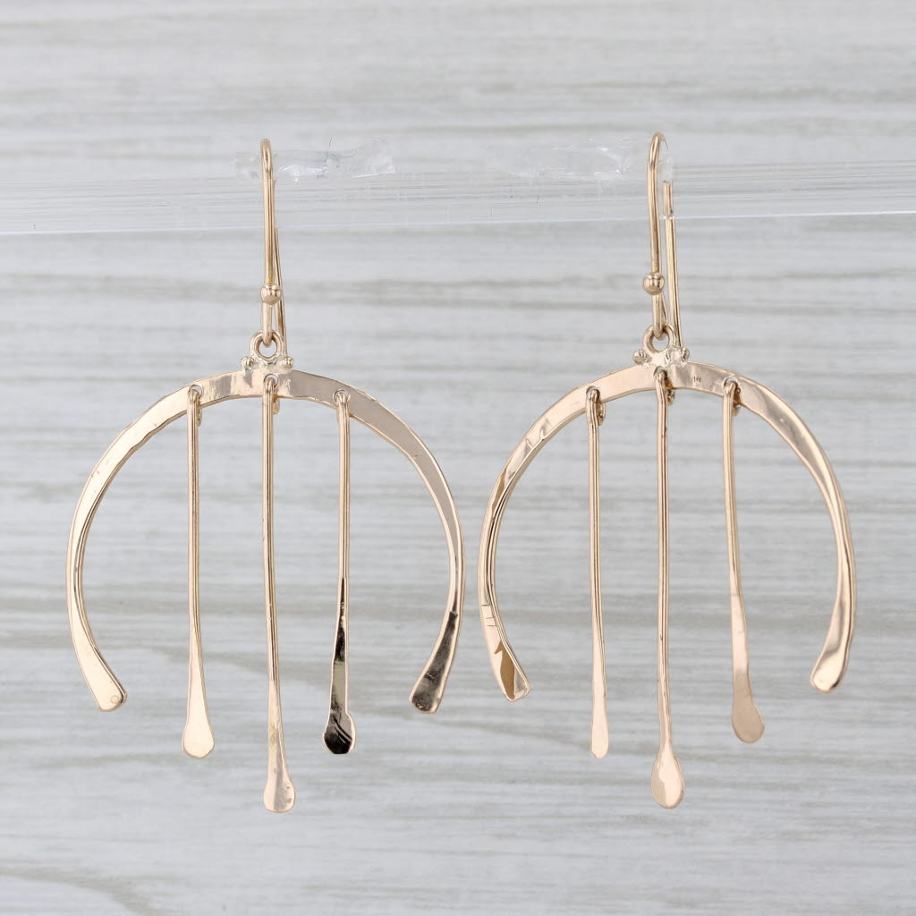 Gray Crescent Fringe Dangle Earrings 14k Yellow Gold Hook Posts