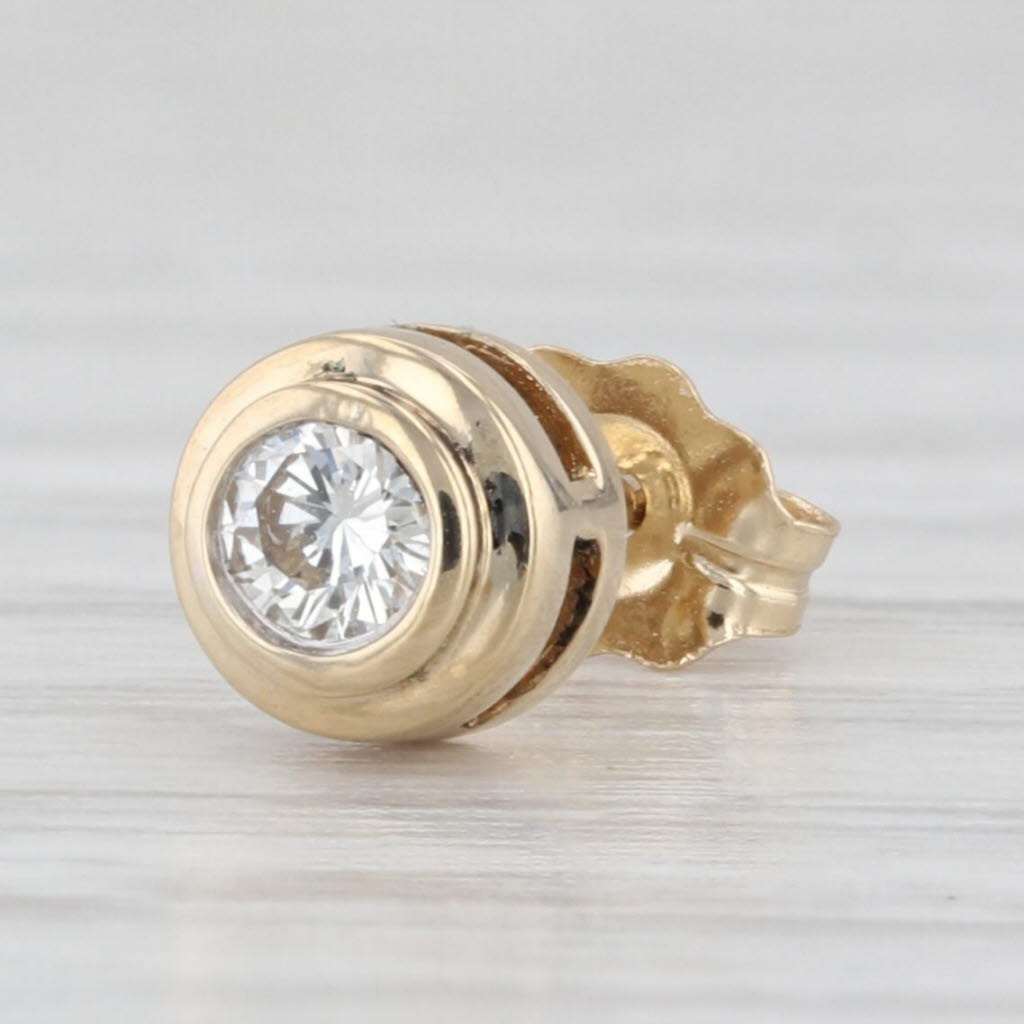 Single 0.12ct Diamond Round Solitaire Stud Earring 14k Yellow Gold