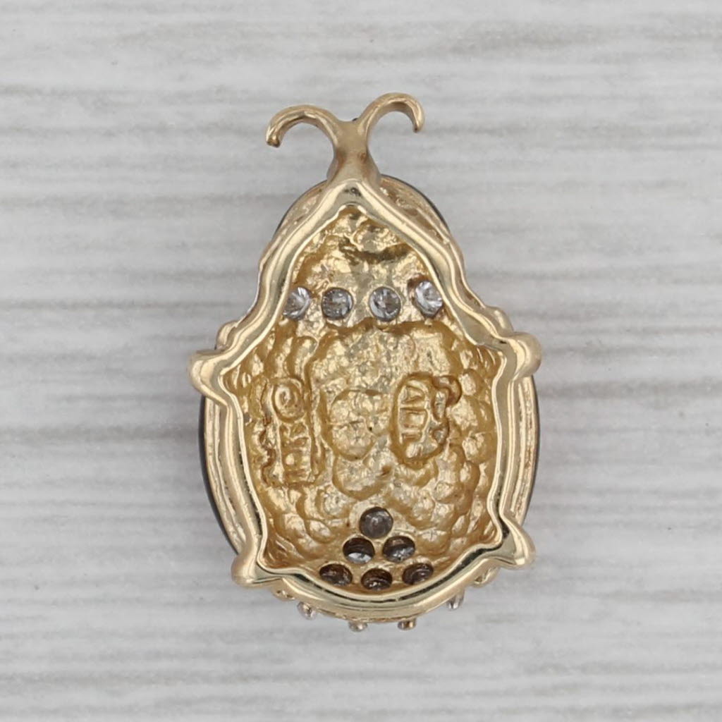 Gray Diamond Accented Ladybug Pendant 10k Yellow Gold Enamel Small Drop
