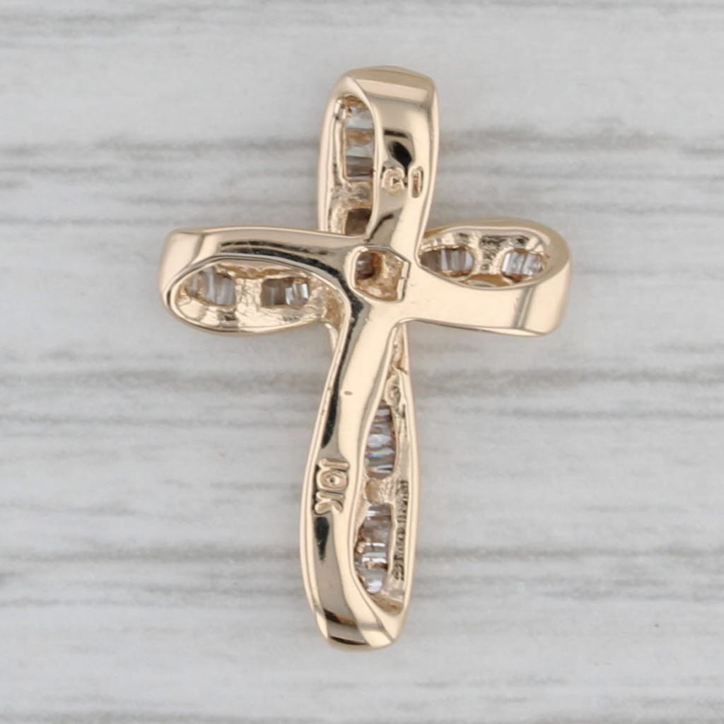 Gray 0.18ctw Channel Set Diamond Cross Pendant 10k Yellow Gold Floating Drop