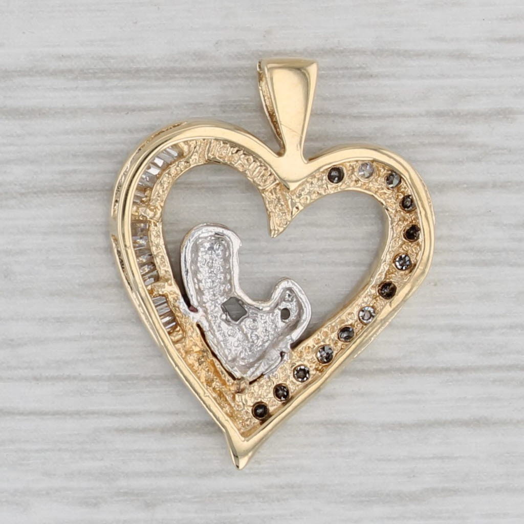 Gray 0.20ctw Diamond Mother & Child Heart Pendant 10k Yellow White Gold