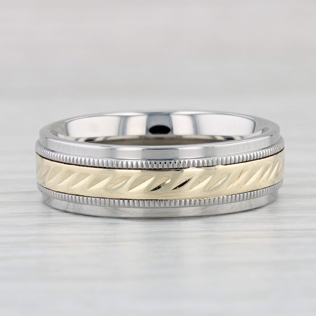 Light Gray Men's Wedding Ring Stainless Steel 10k Gold Size 11 Band Comfort Fit