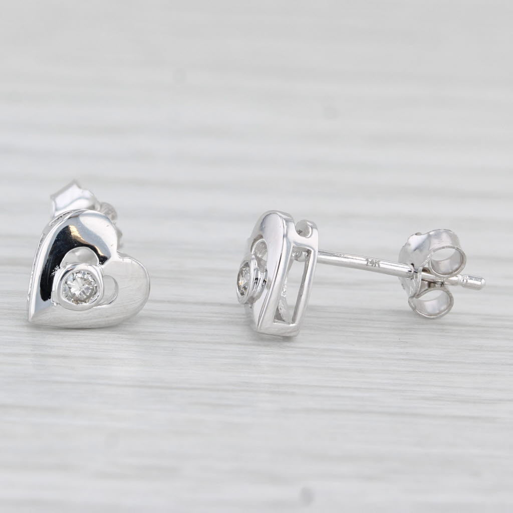 Light Gray Diamond Solitaire Heart Stud Earrings 14k White Gold
