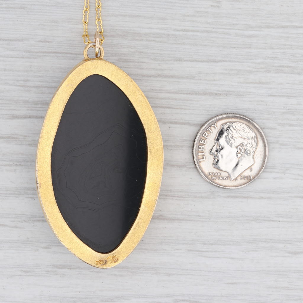 New Nina Wynn Druzy Geode Quartz Pendant Necklace Sterling Gold Vermeil 24-26"