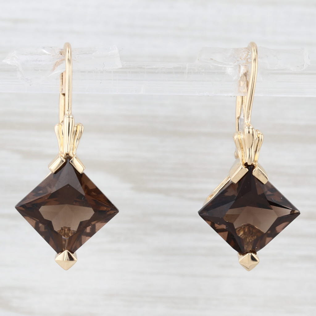 Light Gray 6.40ctw Smoky Quartz Dangle Earrings 14k Yellow Gold Lever Backs