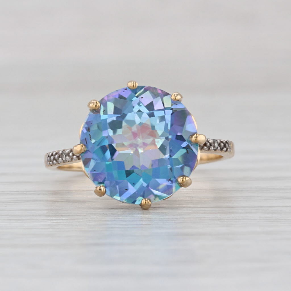 8ct Mystic Topaz Solitaire Ring 10k Yellow Gold Size 7.25 Round Solitaire