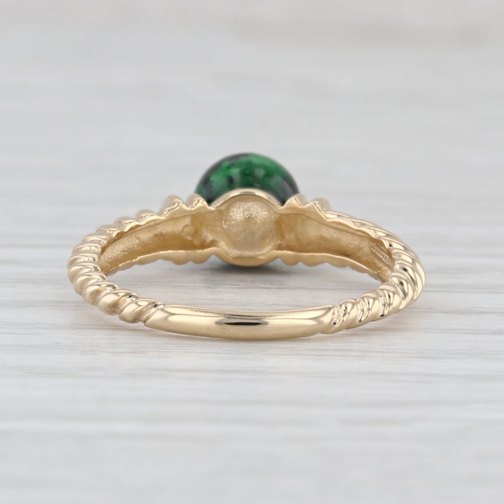 Mawsitsit Green Bead Solitaire Ring 14k Yellow Gold Size 8 Scalloped Band