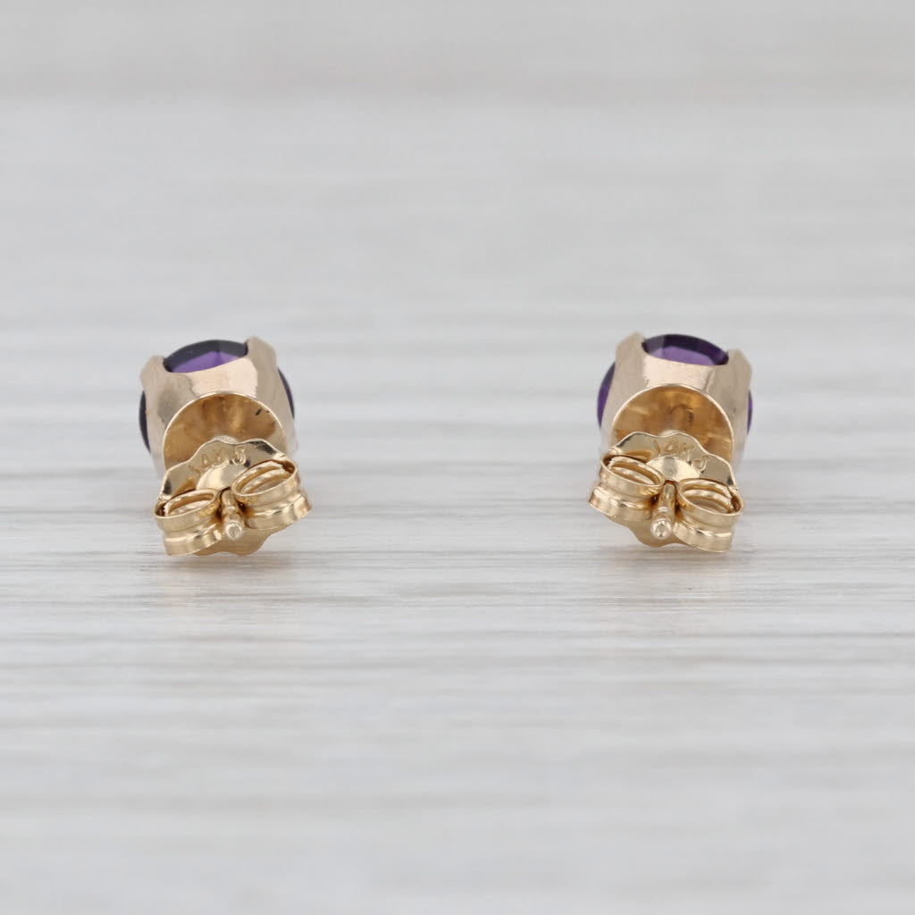 1.16ctw Amethyst Solitaire Stud Earrings 14k Yellow Gold Round Studs