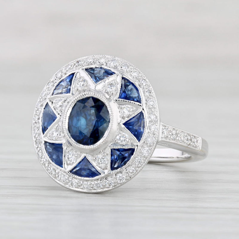 Light Gray New Beverley K 2.03ctw Blue Sapphire Diamond Flower Ring 18k White Gold Size 6.5
