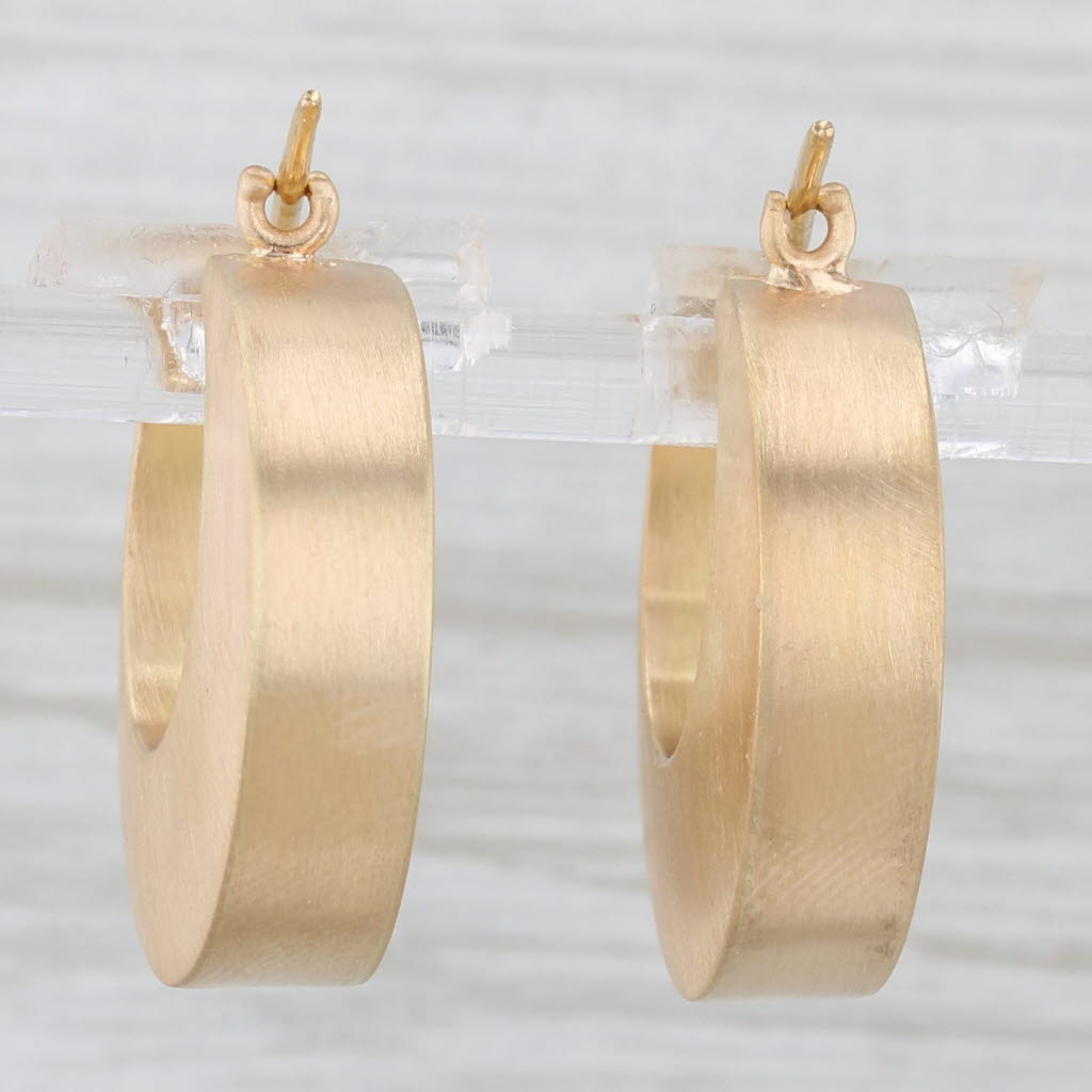 Light Gray Vintage Brushed Hoop Earrings 800 Yellow Gold Snap Top Posts Portuguese