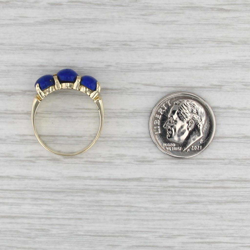 Lapis Lazuli 3-Stone Cabochon Ring 14k Yellow Gold Size 7-7.25