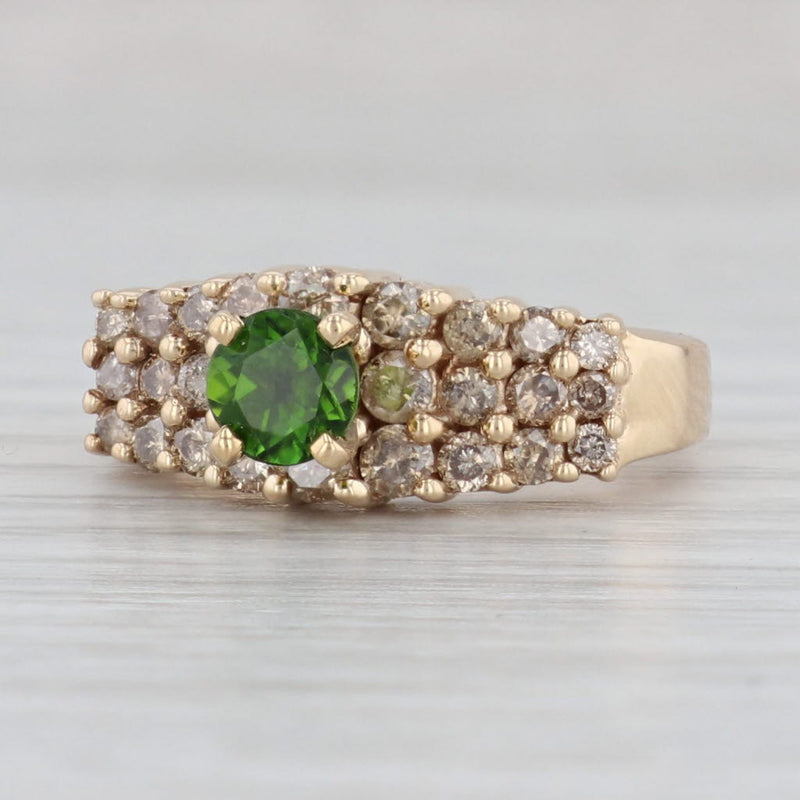 Gray 1.32ctw Green Chrome Diopside Champagne Diamond Ring 10k Yellow Gold Size 6