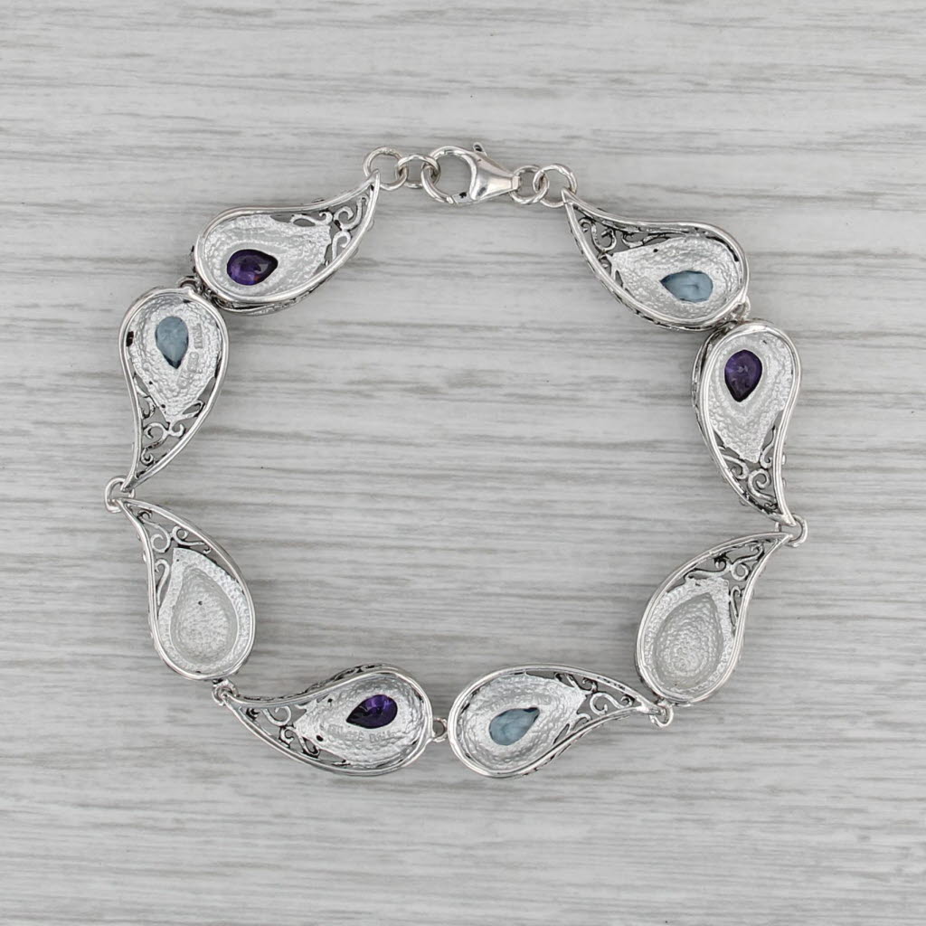 Blue Lab Created Purple Cubic Zirconia Bracelet Sterling Silver 7.5" 10.7mm