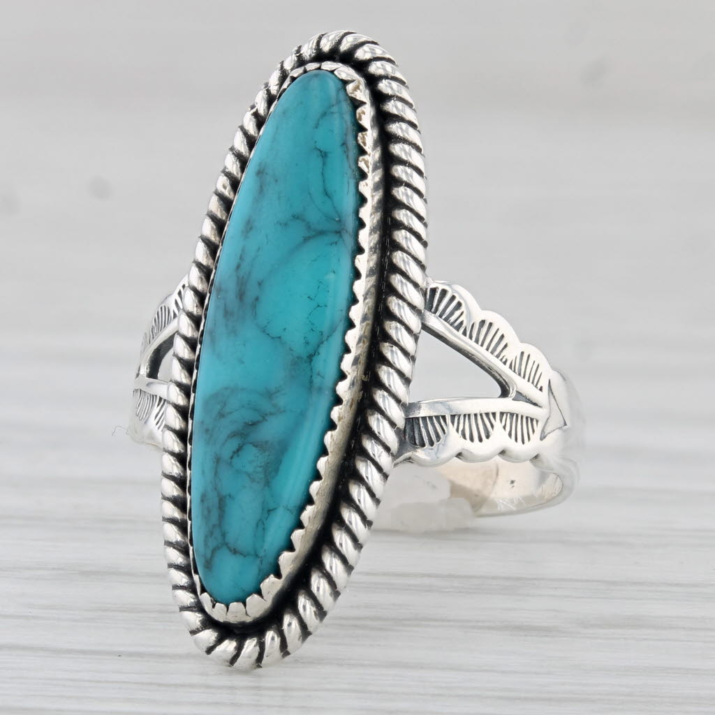 Light Gray Vintage Imitation Turquoise Ring Sterling Silver Size 6 Native American Signed