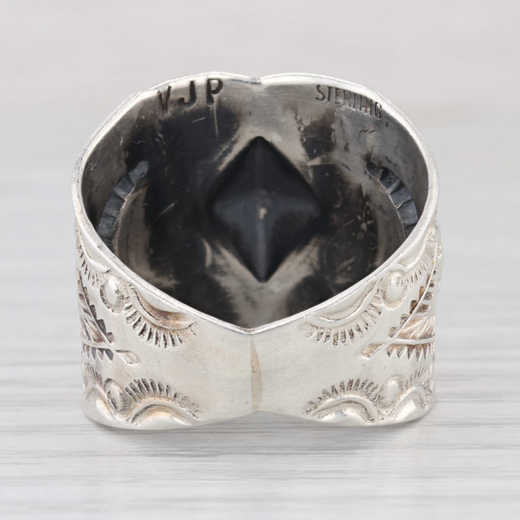 Vincent Platero Stamped Crescent Ring Sterling Silver Navajo Native American