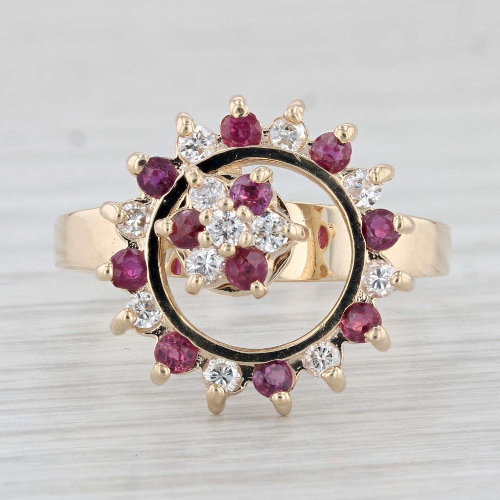 Light Gray 0.70ctw Diamond Ruby Spinner Motion Ring 14k Yellow Gold Size 10 Cocktail