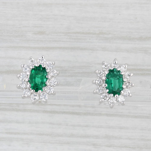 Light Gray 1.50ctw Emerald Diamond Halo Stud Earrings 14k White Gold