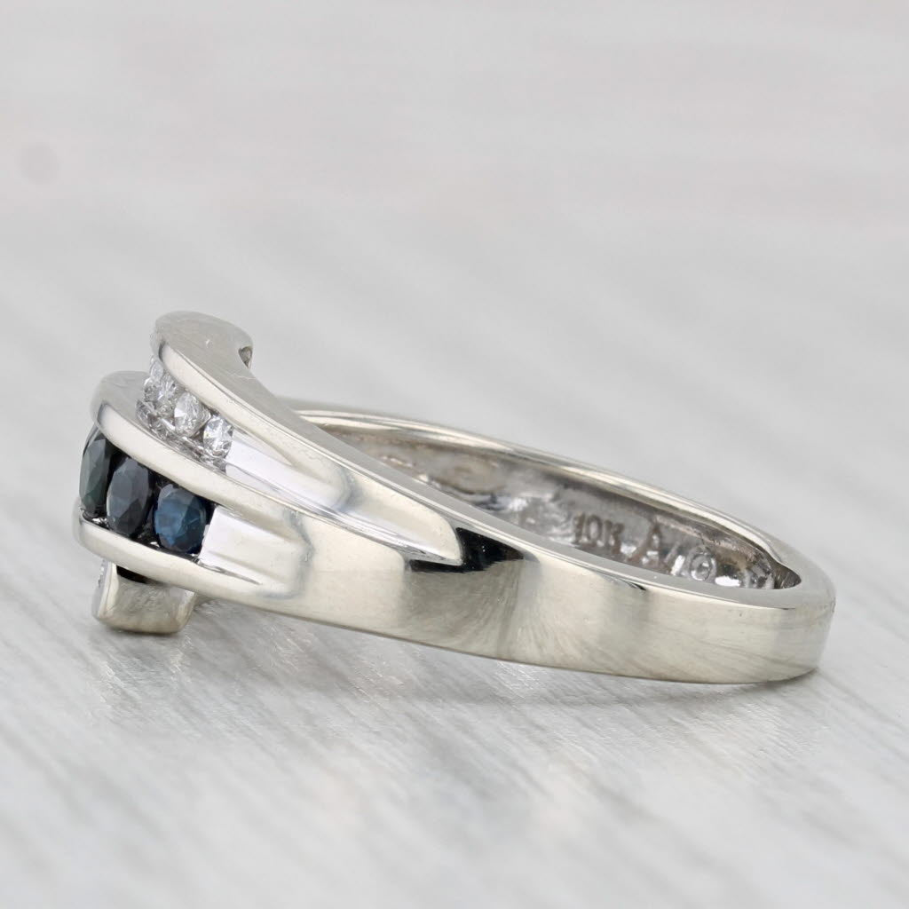 Light Gray 0.84ctw Blue Sapphire Diamond Bypass Ring 10k White Gold Size 7