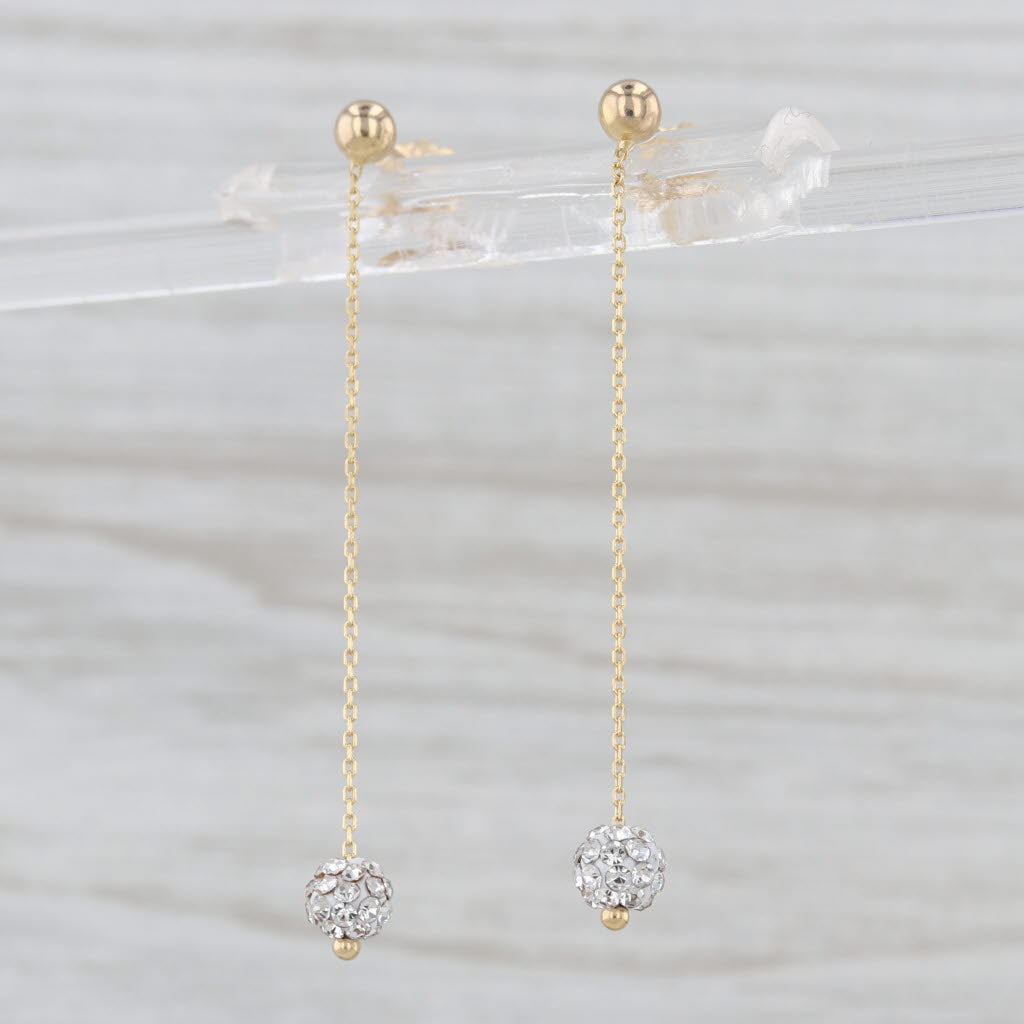 Cubic Zirconia Bead Chain Dangle Earrings 14k Yellow Gold Butterfly Backs
