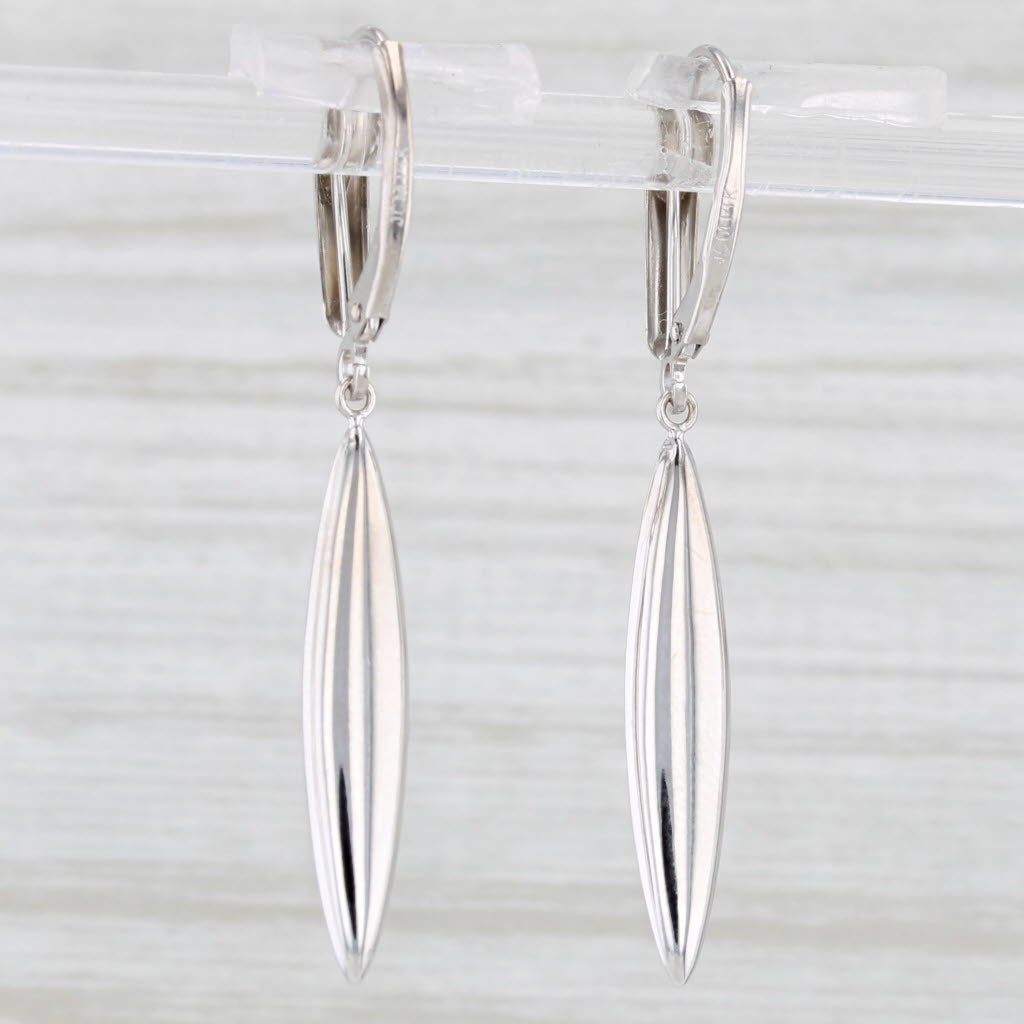 Light Gray Marquise Bead Dangle Earrings 14k White Gold Leveback Drops