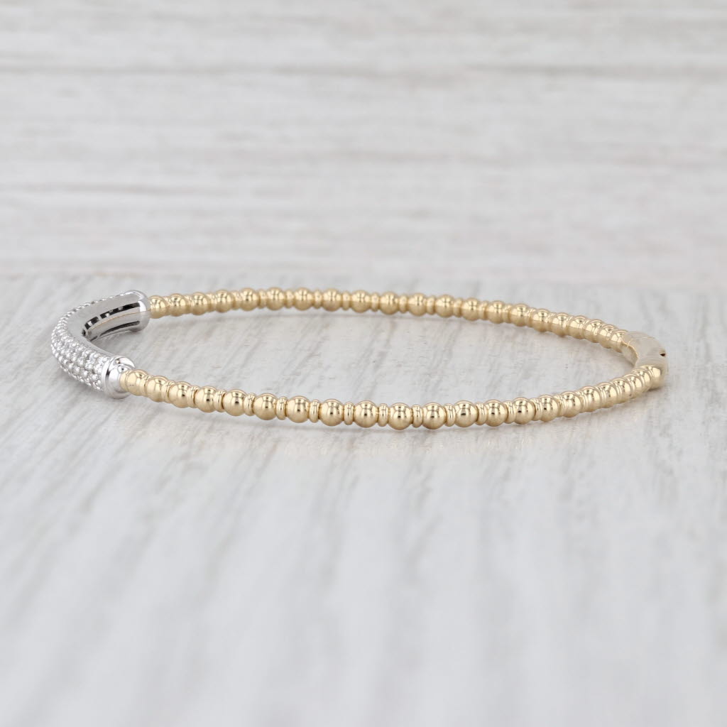 New 0.75ctw Diamond Bead Flexible Bangle Bracelet 14k Yellow White Gold 6.5"