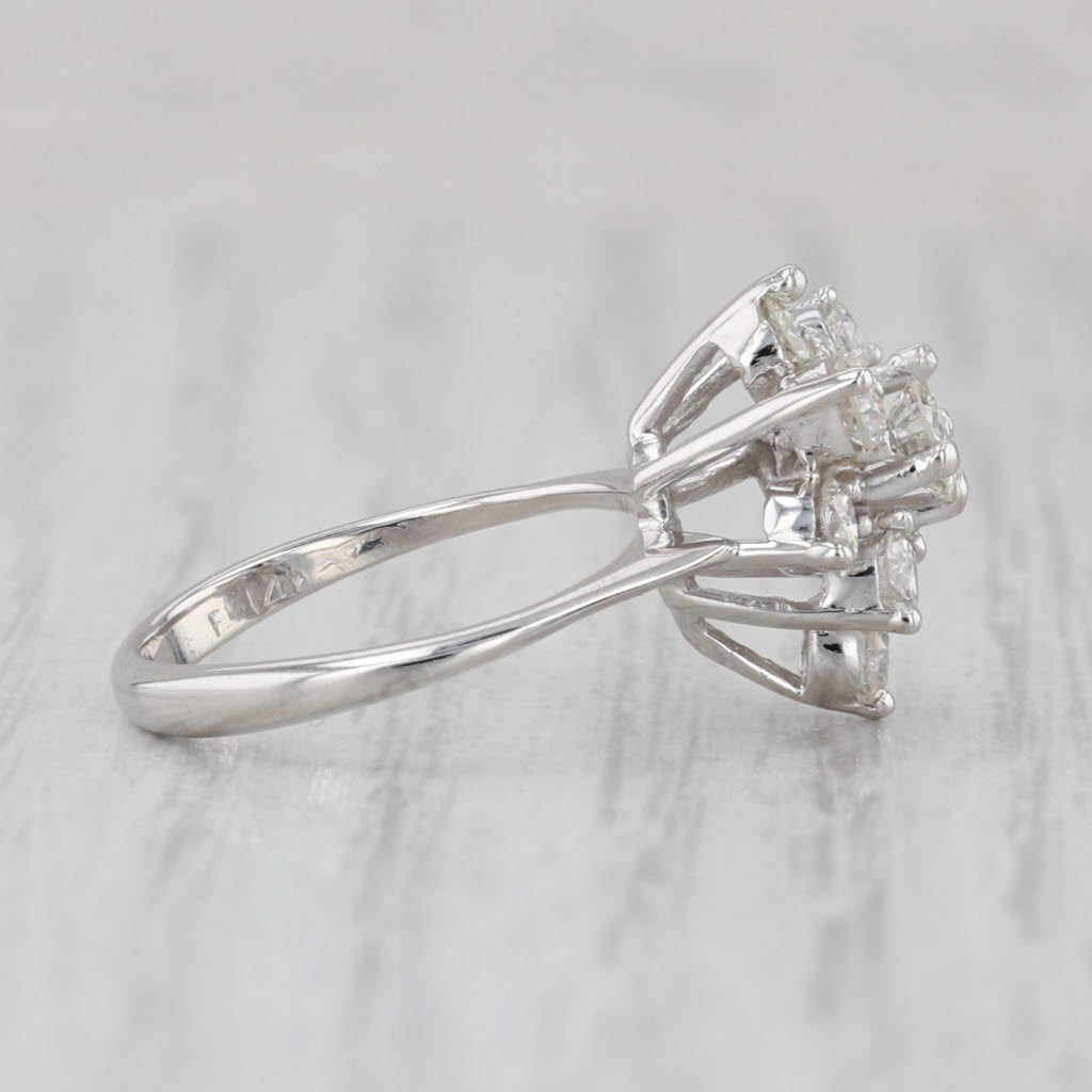 0.83ctw Diamond Cluster Flower Engagement Ring 14k White Gold Size 3.75