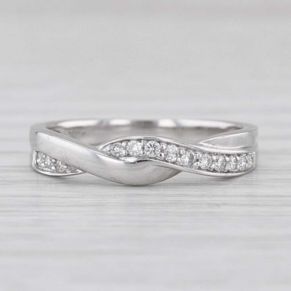 0.12ctw Diamond Woven Wedding Band 10k White Gold Size 5.75 Stackable Ring