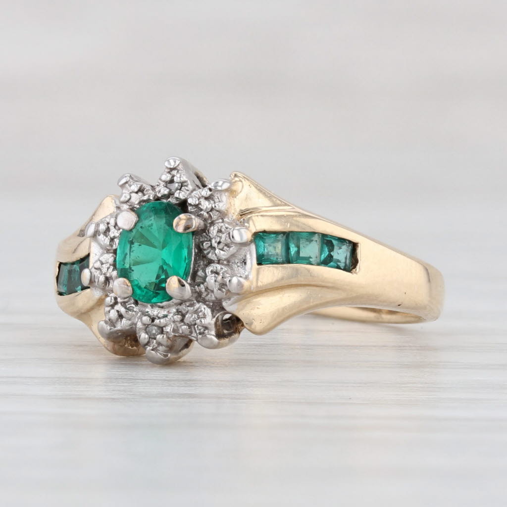 Light Gray 0.53ctw Lab Created Emerald Diamond Halo Ring 10k Yellow Gold Size 6