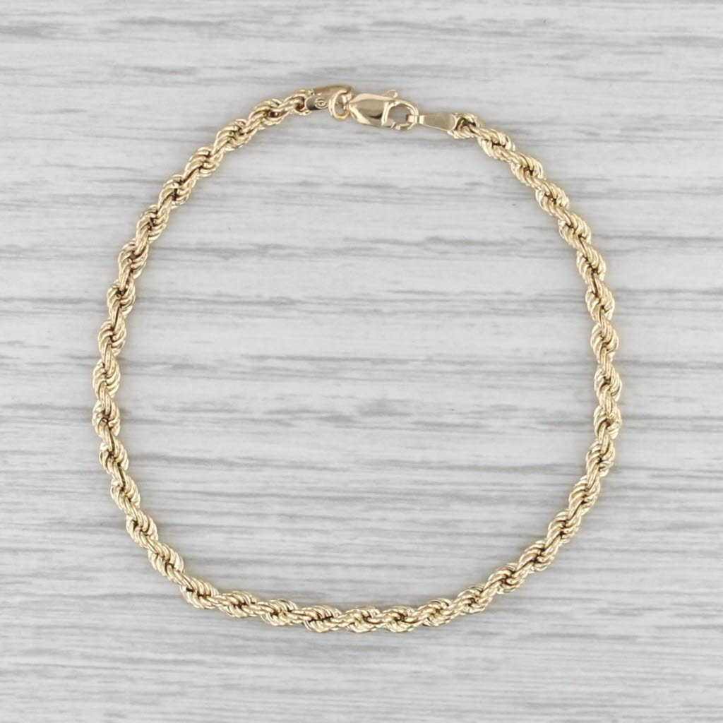 Rope Chain Bracelet 10k Yellow Gold 7" 3mm