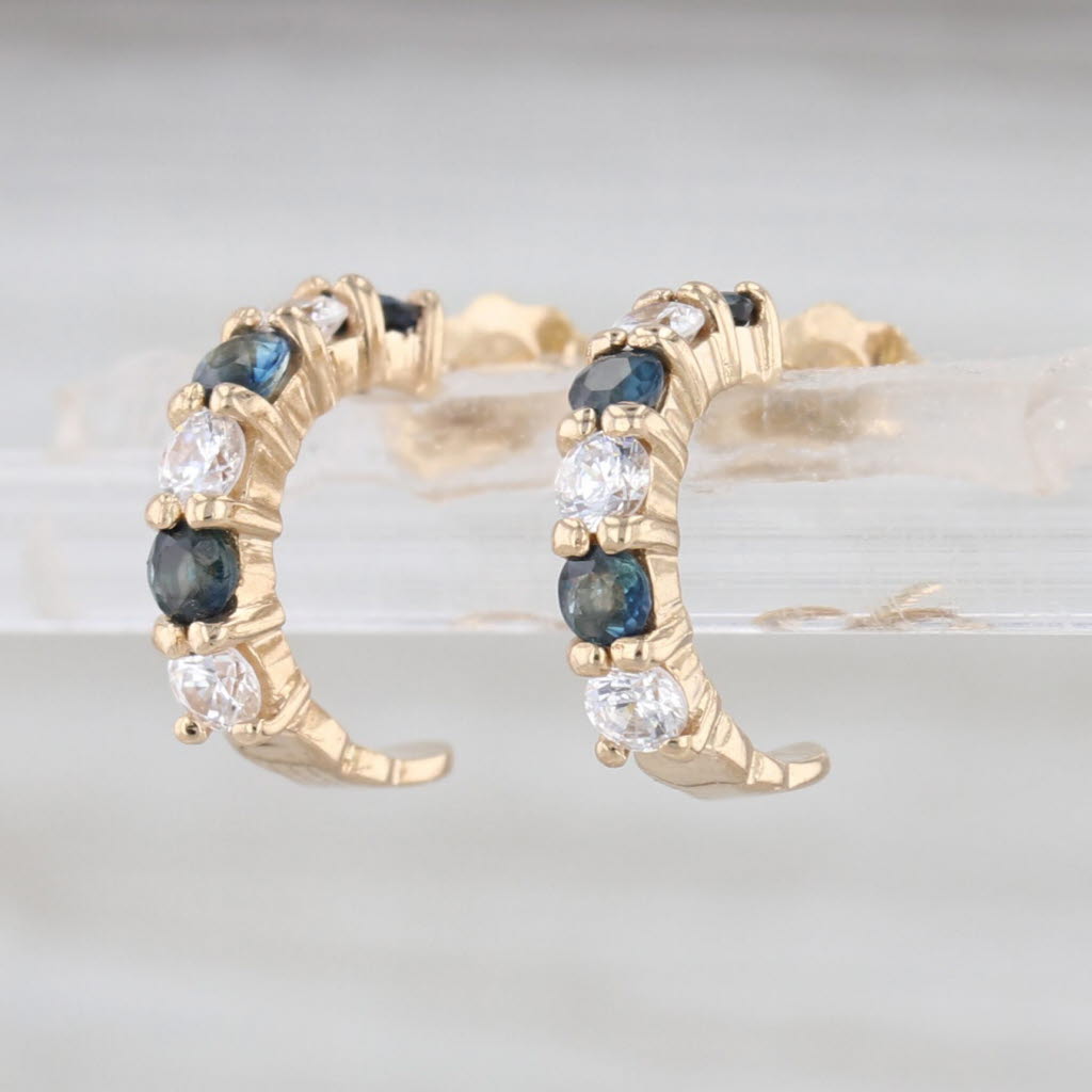 0.55ctw Blue Sapphire Cubic Zirconia Small Hoop Earrings 14k Yellow Gold