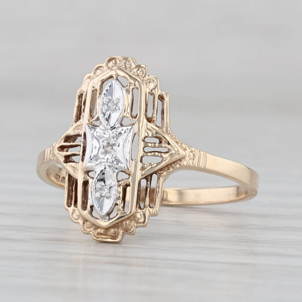 Vintage Diamond Ring 10k Yellow White Gold Size 7.75