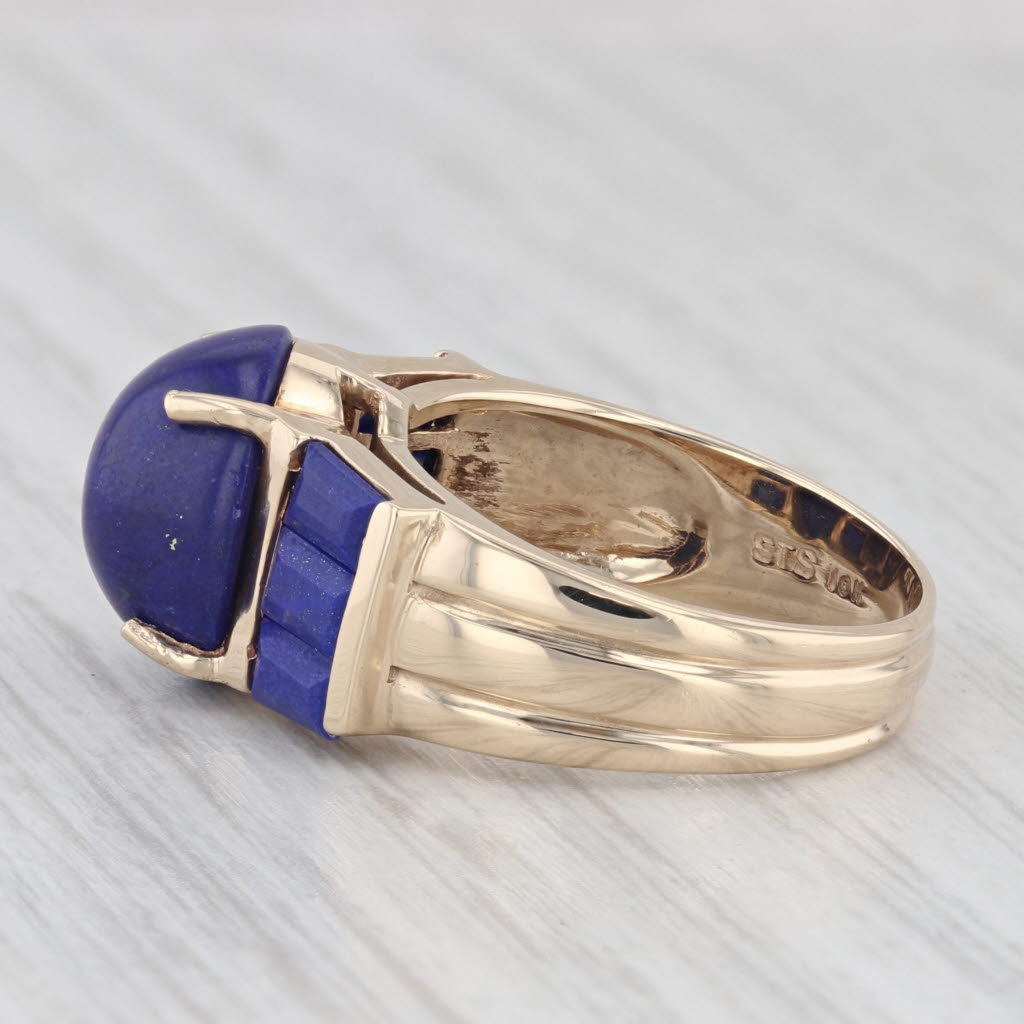 Light Gray Lapis Lazuli Ring 10k Yellow Gold Size 7.25 Blue Oval Cabochon