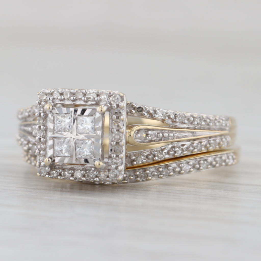 0.25ctw Diamond Halo Engagement Ring Wedding Band Bridal Set 10k Gold Size 7