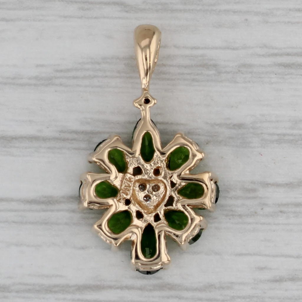 Gray 1.30ctw Green Chrome Diopside Diamond Heart Flower Pendant 14k Yellow Gold