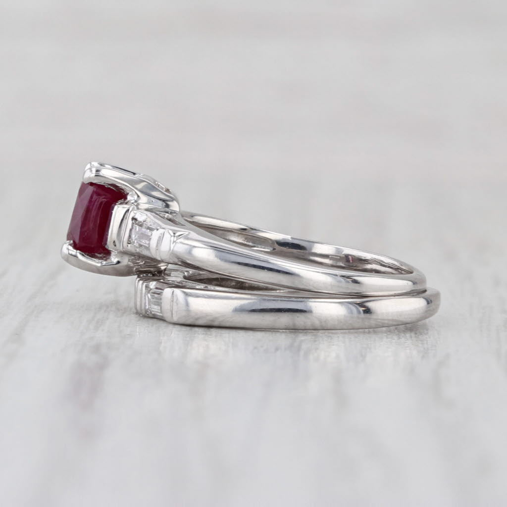 1.62ctw Ruby Diamond Engagement Ring Wedding Band Bridal Set 14k White Gold